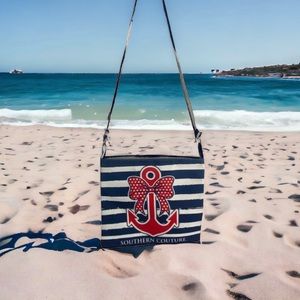 Southern Couture Messenger Bag Red White Blue Anchor Design Cross Body Zipper